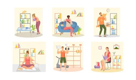Reading people flat character set with books magazines literature isolated 库存插图