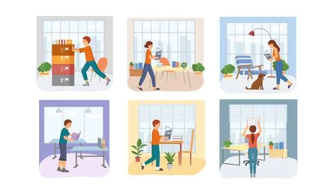 Reading people flat character set with books magazines literature isolated Stock Illustration