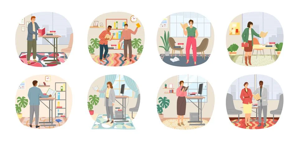Reading people flat character set with books magazines literature isolated Stock Illustration