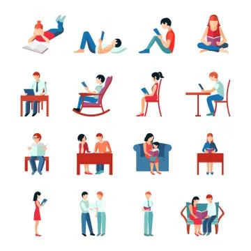 Reading People Set Stock Illustration