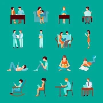 Reading People Set Illustration