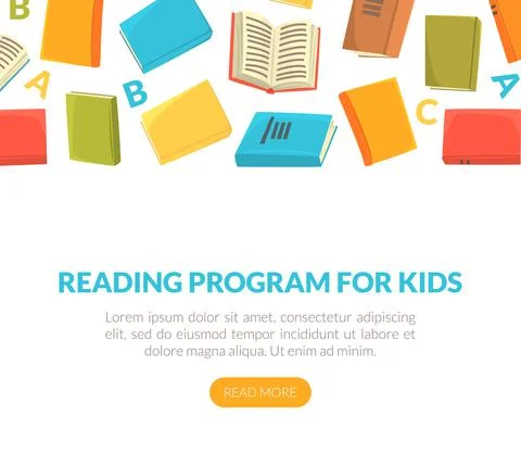 Reading Program for Kids Landing Page Template, Education, Online Library Illustrazione stock
