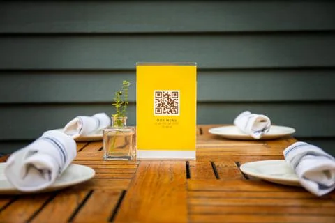 Reading QR code at restaurant Stock Photos