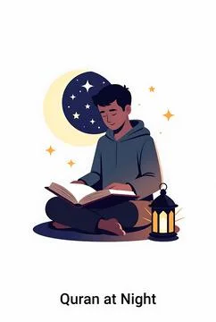Reading quran at night Stock Illustration