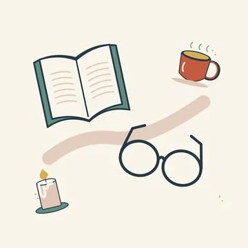 Reading ritual with open book and glasses. Decorative flat vector composition イラスト素材