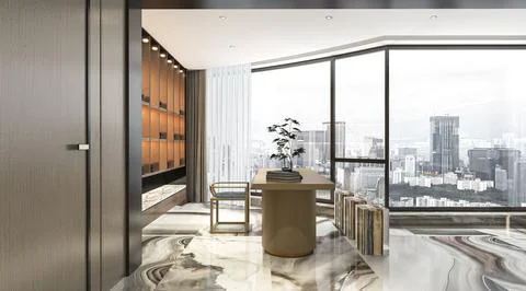 Reading room 3d ilustration interior design with furniture like chair table.. Illustrazione stock