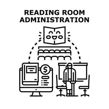 Reading room administration concept offering educational services Stock Illustration