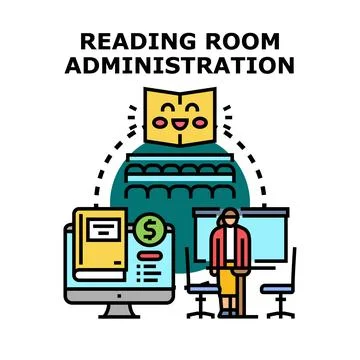 Reading room administration concept offering educational services Stock Illustration