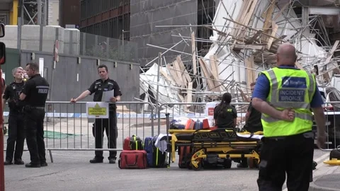 Reading scaffolding collapse leaves two hurt Stock Footage 148618414