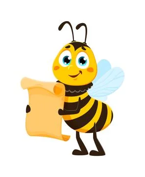 Reading scroll honey bee bug cartoon character 스톡 일러스트