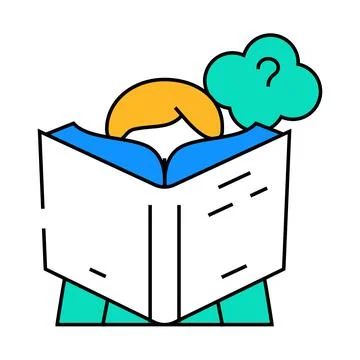 Reading self study icon color illustration 스톡 일러스트