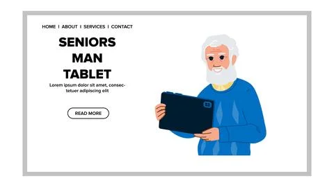 Reading seniors man tablet vector Stock Illustration