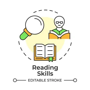 Reading skills flat linear concept icon Stock Illustration