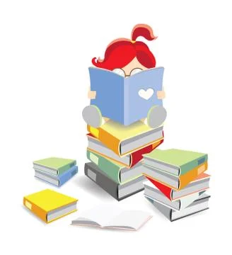 Reading on a stack of books Stock Illustration