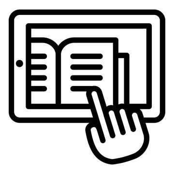 Reading from the tablet icon, outline style Stock Illustration