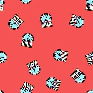 Reading time primary school vector seamless pattern Illustrazione stock