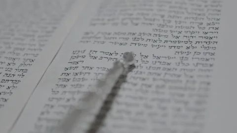 Reading a Torah scroll. Unusual angle. Close-up slow motion 스톡 동영상 142465460