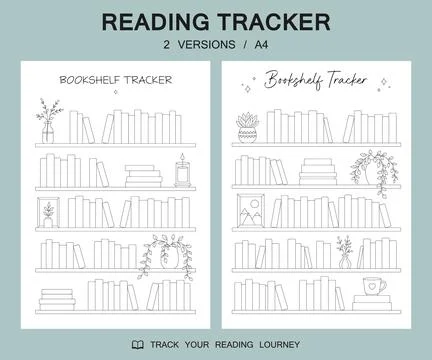 Reading tracker with 2 versions of empty bookshelf. Template tracker. Stock Illustration