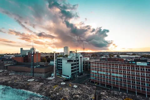 Reading UK, sunset city skyline timelapse Stock Footage 147671810