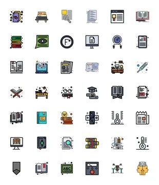 Reading Vector Icon Collection featuring 42 Display Perfect 256x256 Flat Li.. Stock Illustration