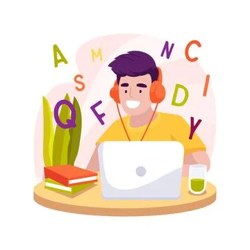 Reading virtual camp isolated cartoon vector illustration. Stock Illustration