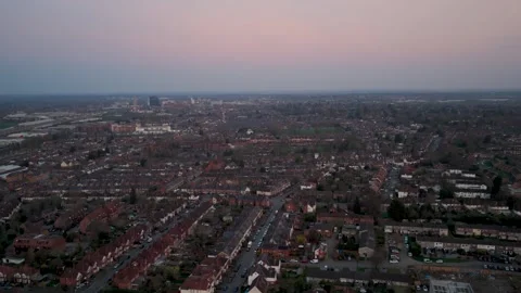 Reading West aerial shot heading over houses Видео 334608186
