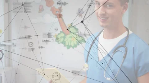 Reading yellow clipboard, Dr turning to camera and smiling, preparing peds exam Stock Footage 333234098