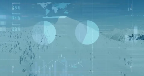 Readout table appearing on snow ridge initiating HUD animating values, map and Stock Footage 310326181
