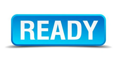 Ready blue 3d realistic square isolated button Stock Illustration