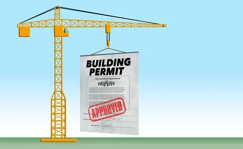 Ready to break ground and begin construction. A tall tower crane holds an app Illustrazione stock