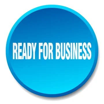 Ready for business blue round flat isolated push button Stock Illustration