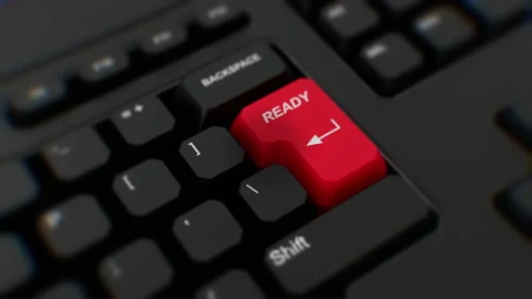Ready button on keyboard. A finger presses Enter. Click ready. Stock Footage 186940615
