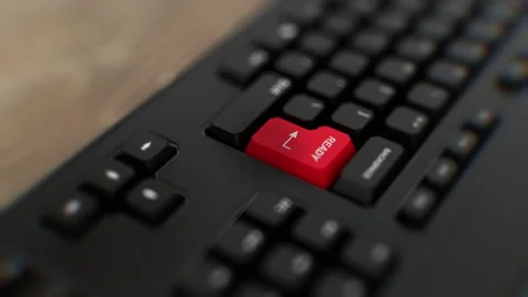 Ready button on keyboard. A finger presses Enter. Get ready. Prepared.  Stock Footage 186940682
