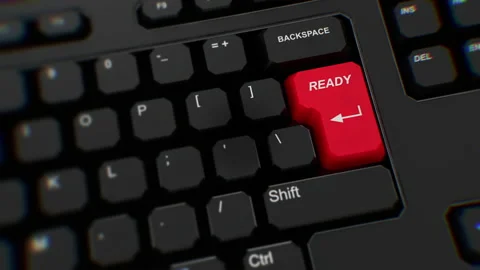 Ready button on keyboard. A finger presses Enter. Click ready. Blur focus Stock Footage 186940821