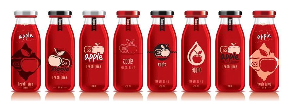 Ready design vector apple juice, fruit glass bottle set Stock Illustration