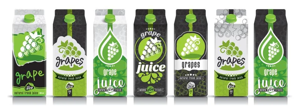 Ready design vector grape juice, fruit package set Stock Illustration