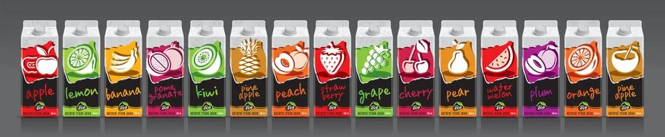 Ready design vector juice, fruit package set Stock Illustration