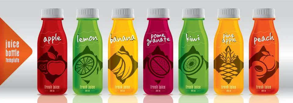Ready design vector juice, fruit bottle set Stock Illustration