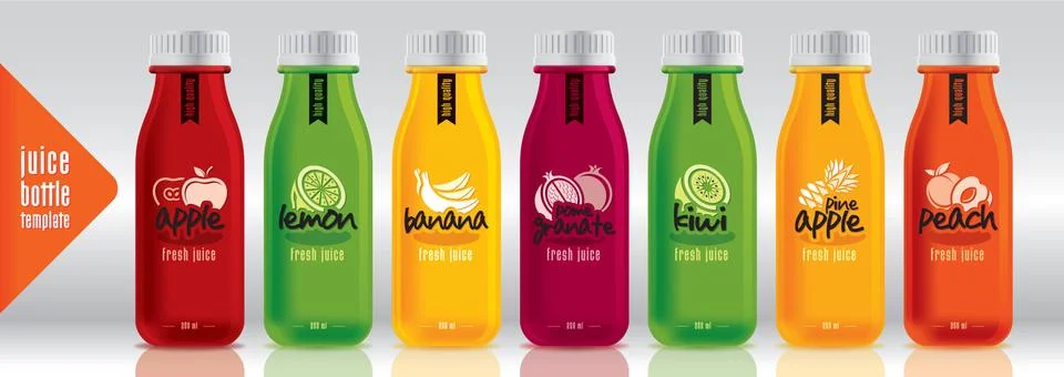 Ready design vector juice, fruit bottle set Stock Illustration
