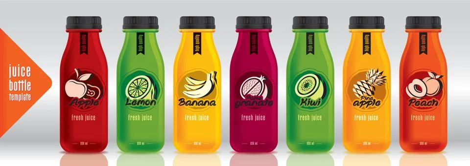 Ready design vector juice, fruit bottle set Stock Illustration