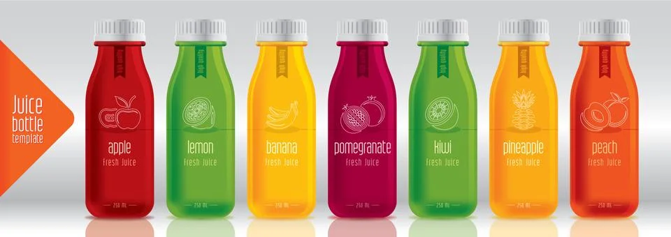 Ready design vector juice, fruit bottle set Stock Illustration