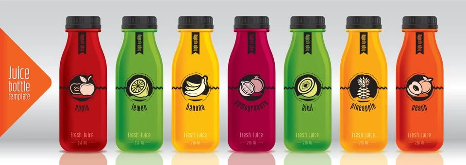 Ready design vector juice, fruit bottle set Stock Illustration