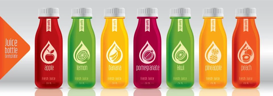 Ready design vector juice, fruit bottle set Stock Illustration