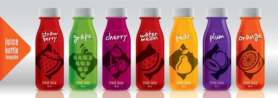 Ready design vector juice, fruit bottle set Stock Illustration