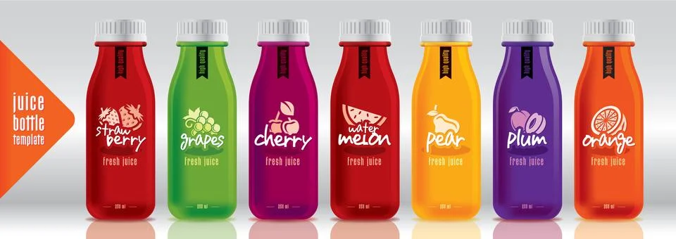 Ready design vector juice, fruit bottle set Stock Illustration