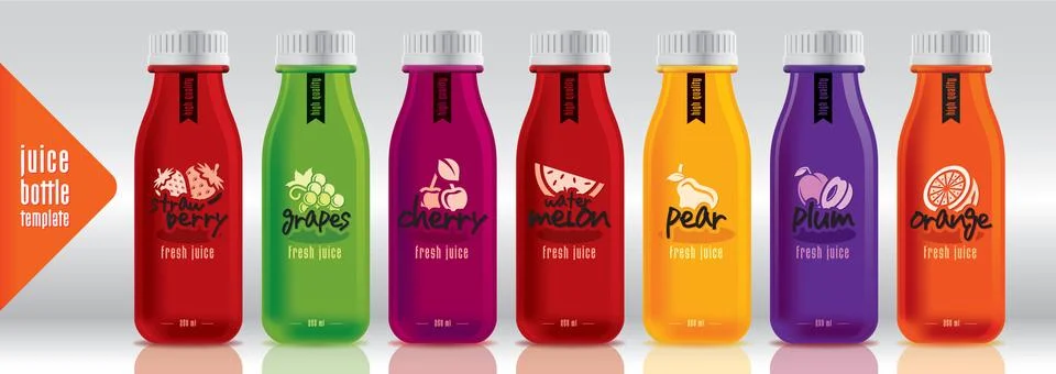 Ready design vector juice, fruit bottle set Illustrazione stock