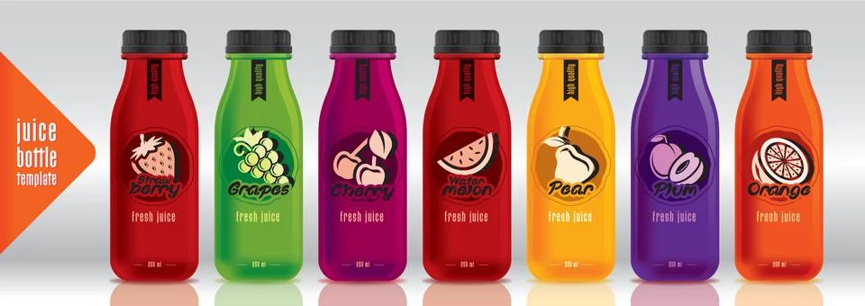 Ready design vector juice, fruit bottle set Stock Illustration