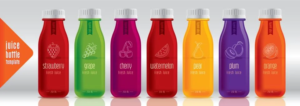Ready design vector juice, fruit bottle set Stock Illustration