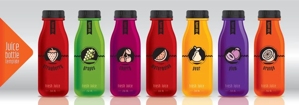 Ready design vector juice, fruit bottle set Stock Illustration