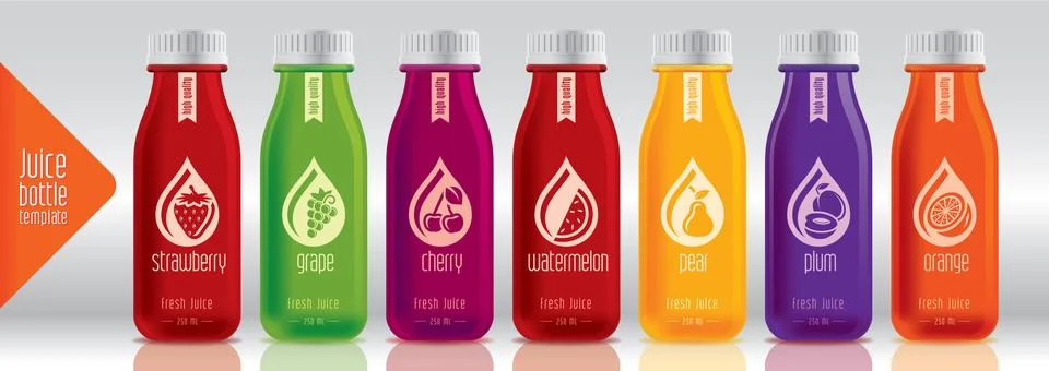 Ready design vector juice, fruit bottle set Stock Illustration